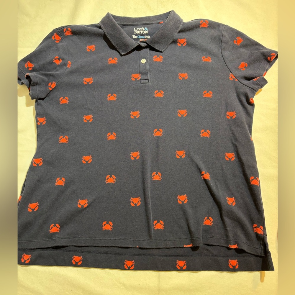 Croft &Barrow Navy Polo with Red Crab Embroidery Sz PM